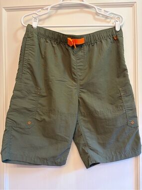 Lands' End Olive Green Cargo Shorts with Orange Drawcord S1